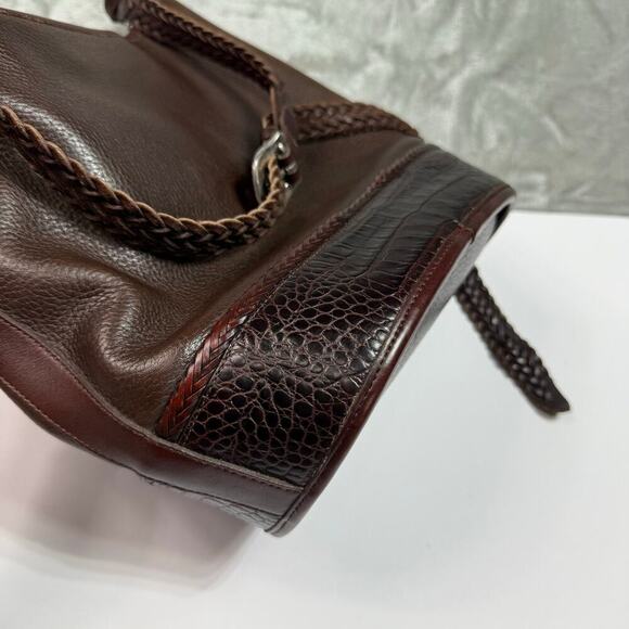 Vintage Brighton Bucket Crossbody‎ Shoulder Bag Brown Crocodile Embossed Trim - Picture 15 of 16